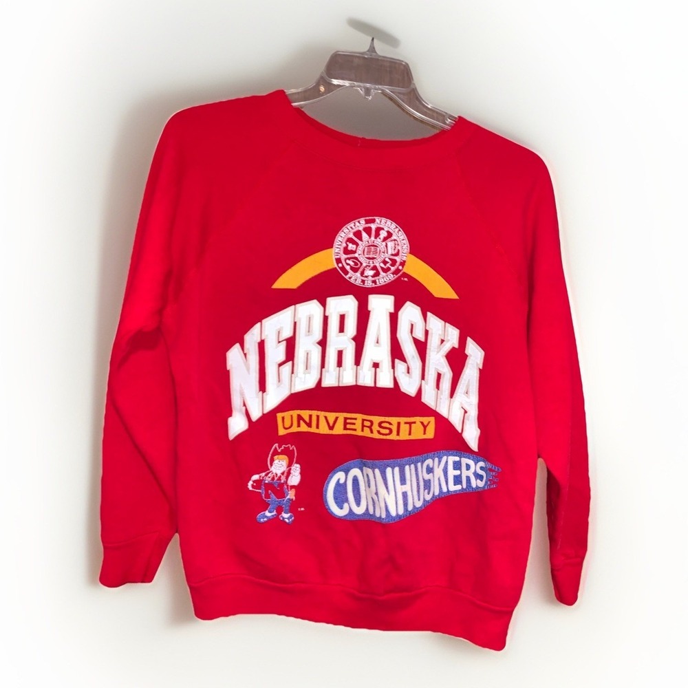 Vintage Nebraska Cornhuskers football polo sweater Rare Herby Husker No Size Tag